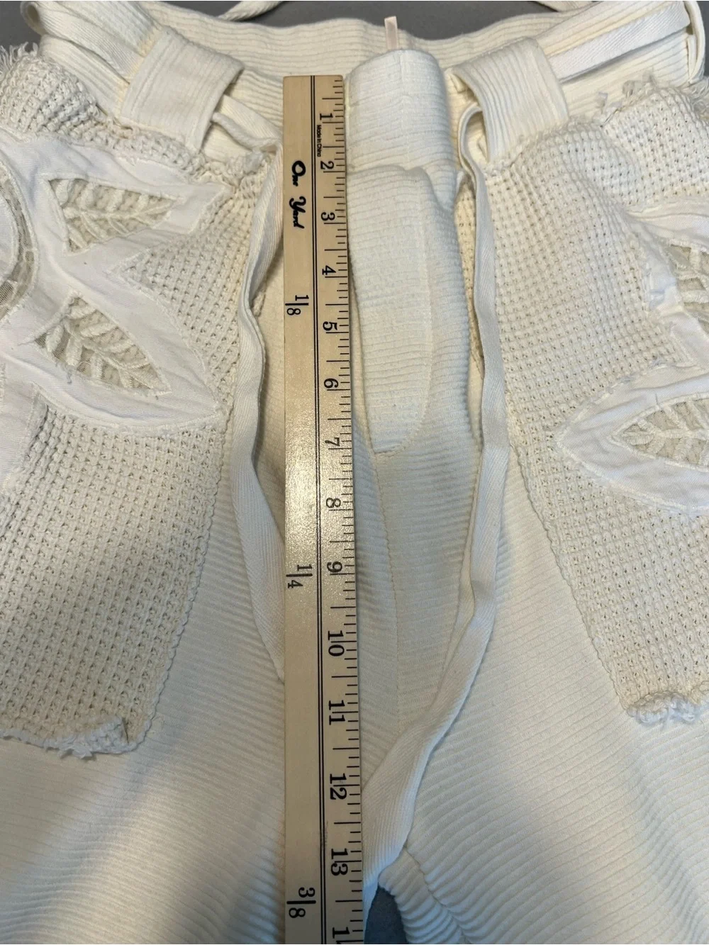 Free People Womens White Ribbed Cotton Jogger Pants Drawstring Pockets Lace S
